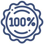A graphic of a merit stamp with 100% inside, signifying Vital Consular's 100% document legalisation guarantee